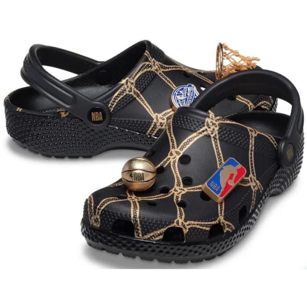 Crocs NBA All-Star Classic Clog Black Gold Men 5 Women 7 Basketball w/ Jibbitz